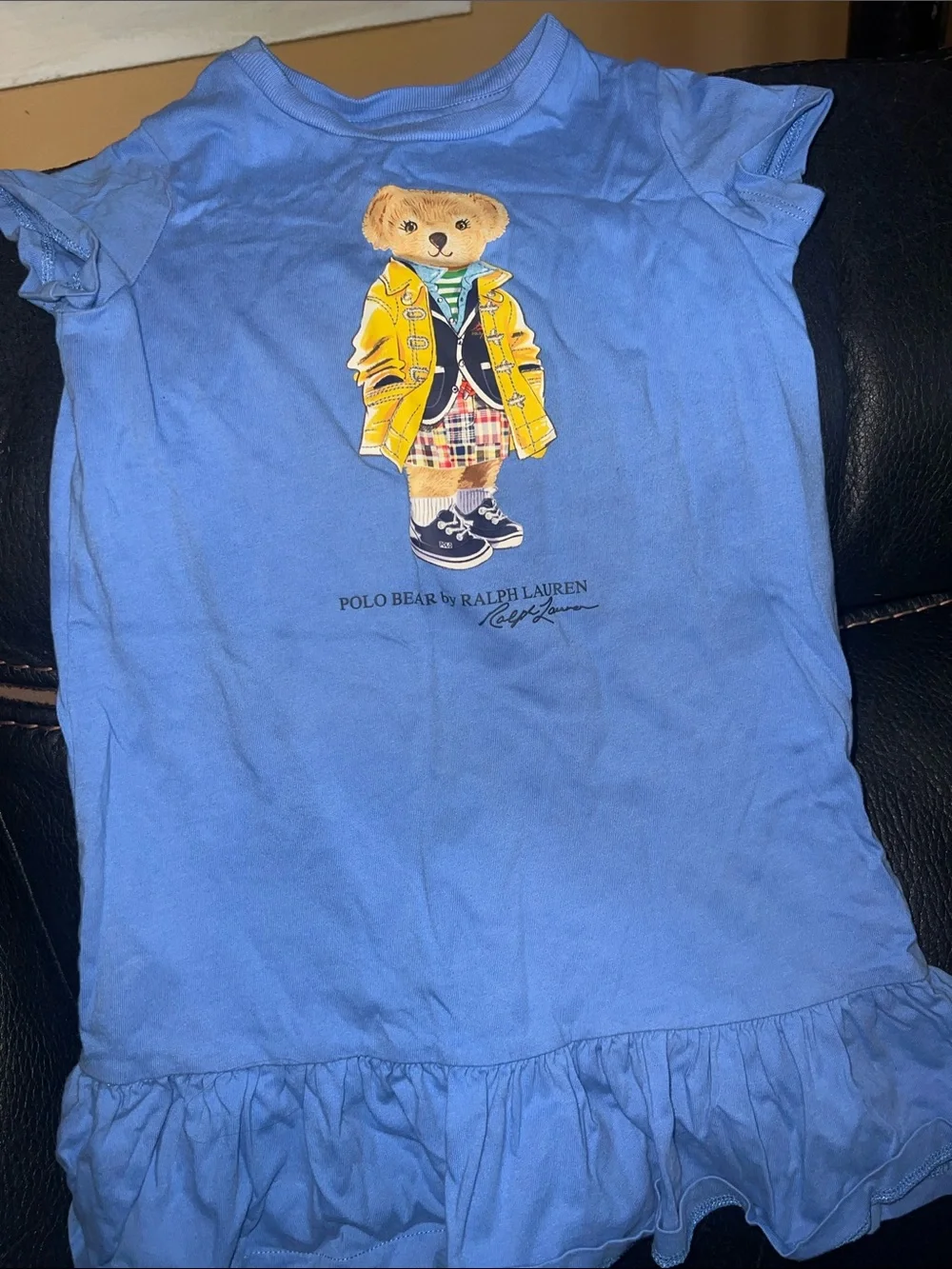 Ralph Lauren Blue Polo Bear Ruffle Tee Dress